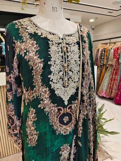 Bottle Green Crepe Sharara Set