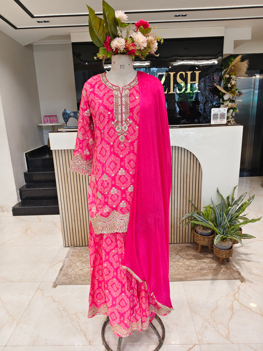 Pink Crepe Sharara Set