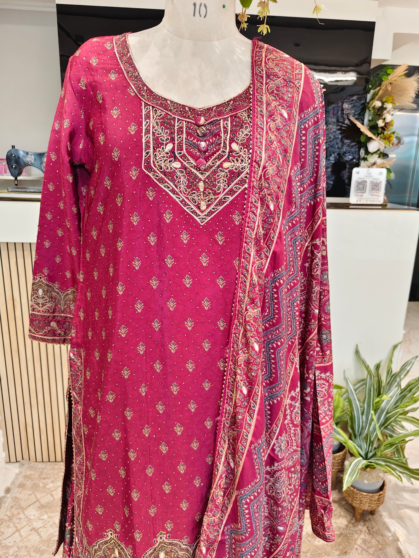 Wine Crepe Sharara Set