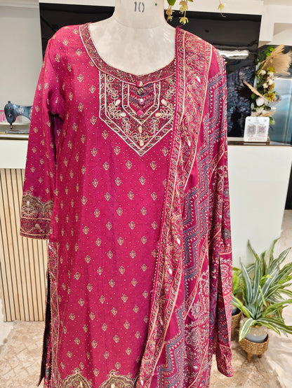 Wine Crepe Sharara Set