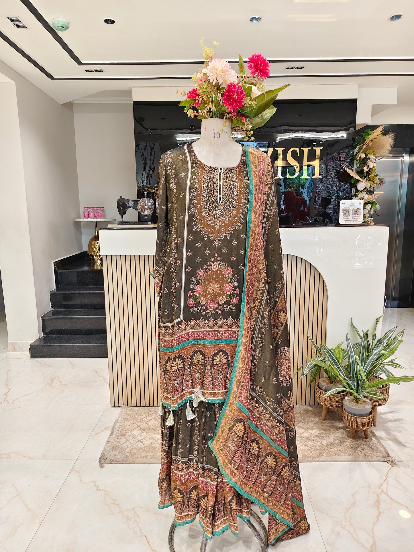 Mehndi Green Tissue Sharara Set