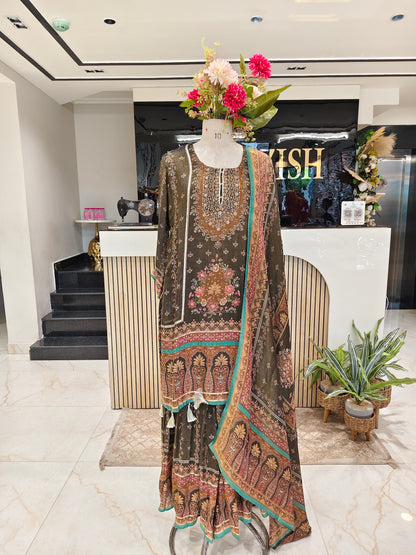 Mehndi Green Tissue Sharara Set