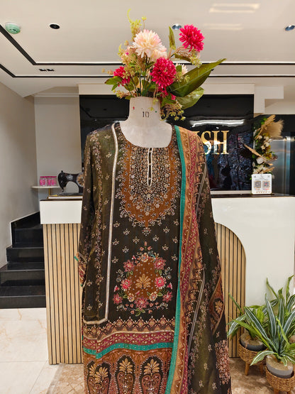 Mehndi Green Tissue Sharara Set