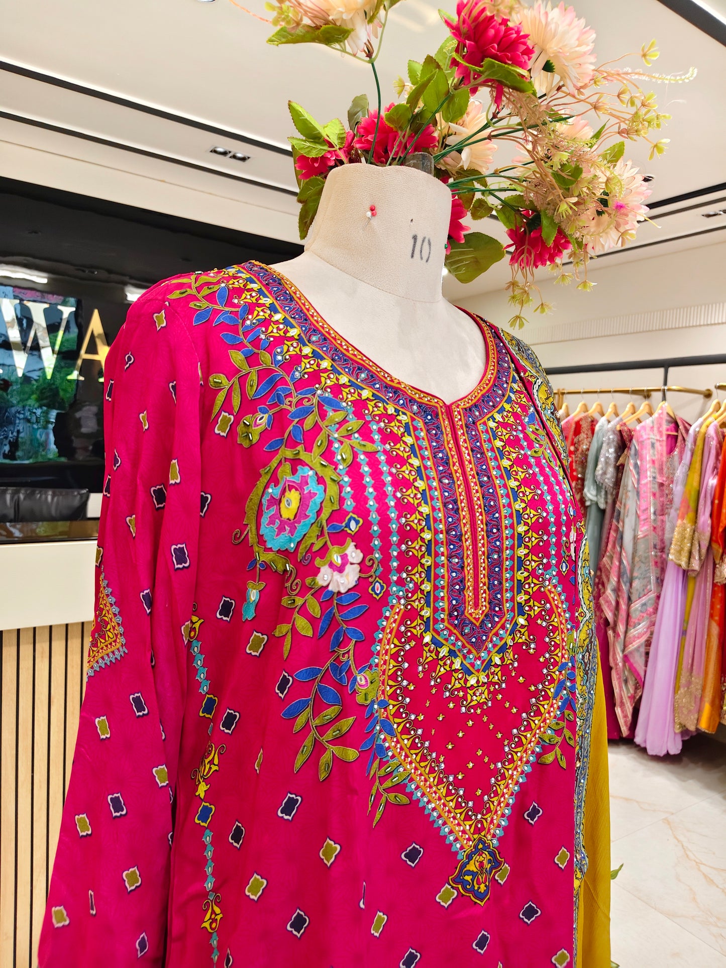 Hot Pink & Yellow Crepe Sharara Set
