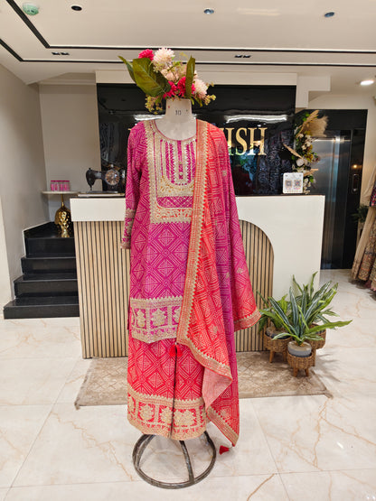 Rani Pink & Orange Chiffon Sharara Set