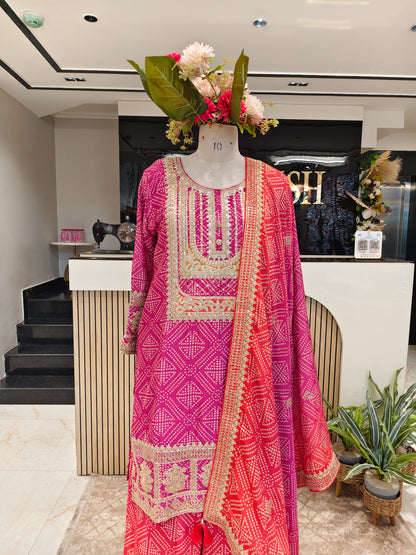 Rani Pink & Orange Chiffon Sharara Set