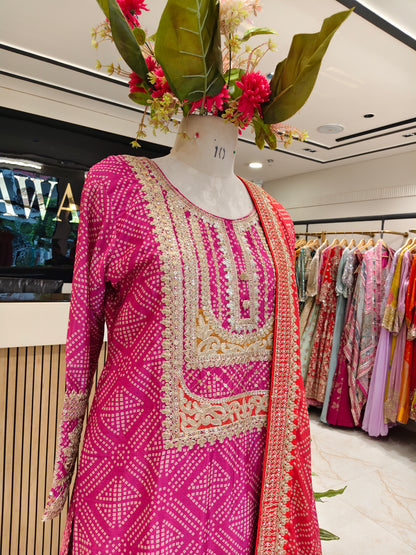 Rani Pink & Orange Chiffon Sharara Set
