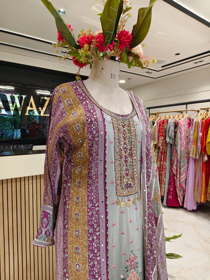 Lavender & Grey Crepe Sharara Set