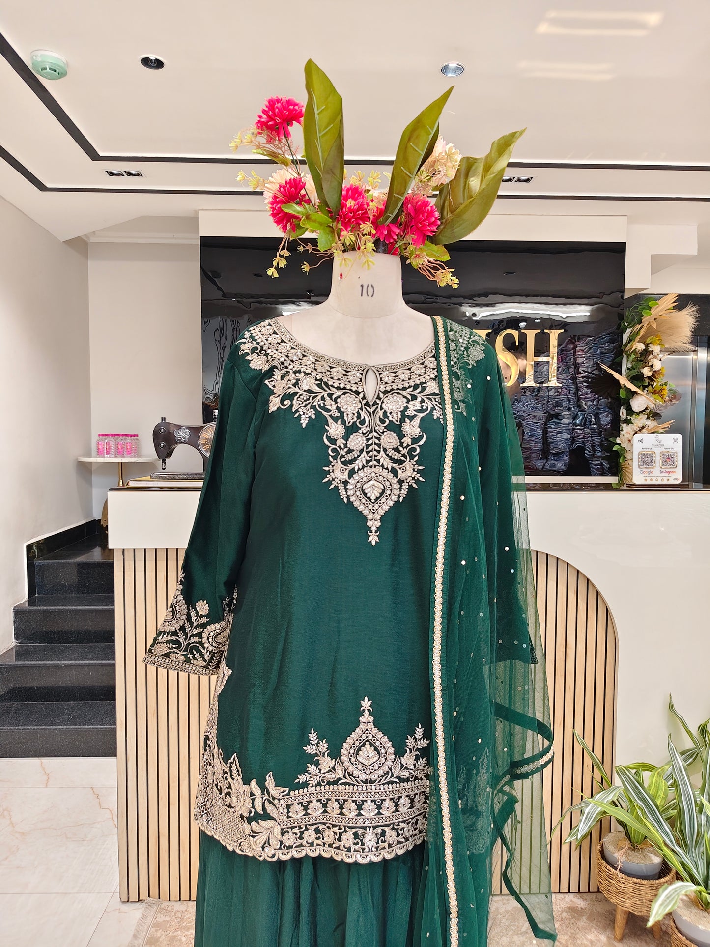 Bottle Green Chinon Sharara Set