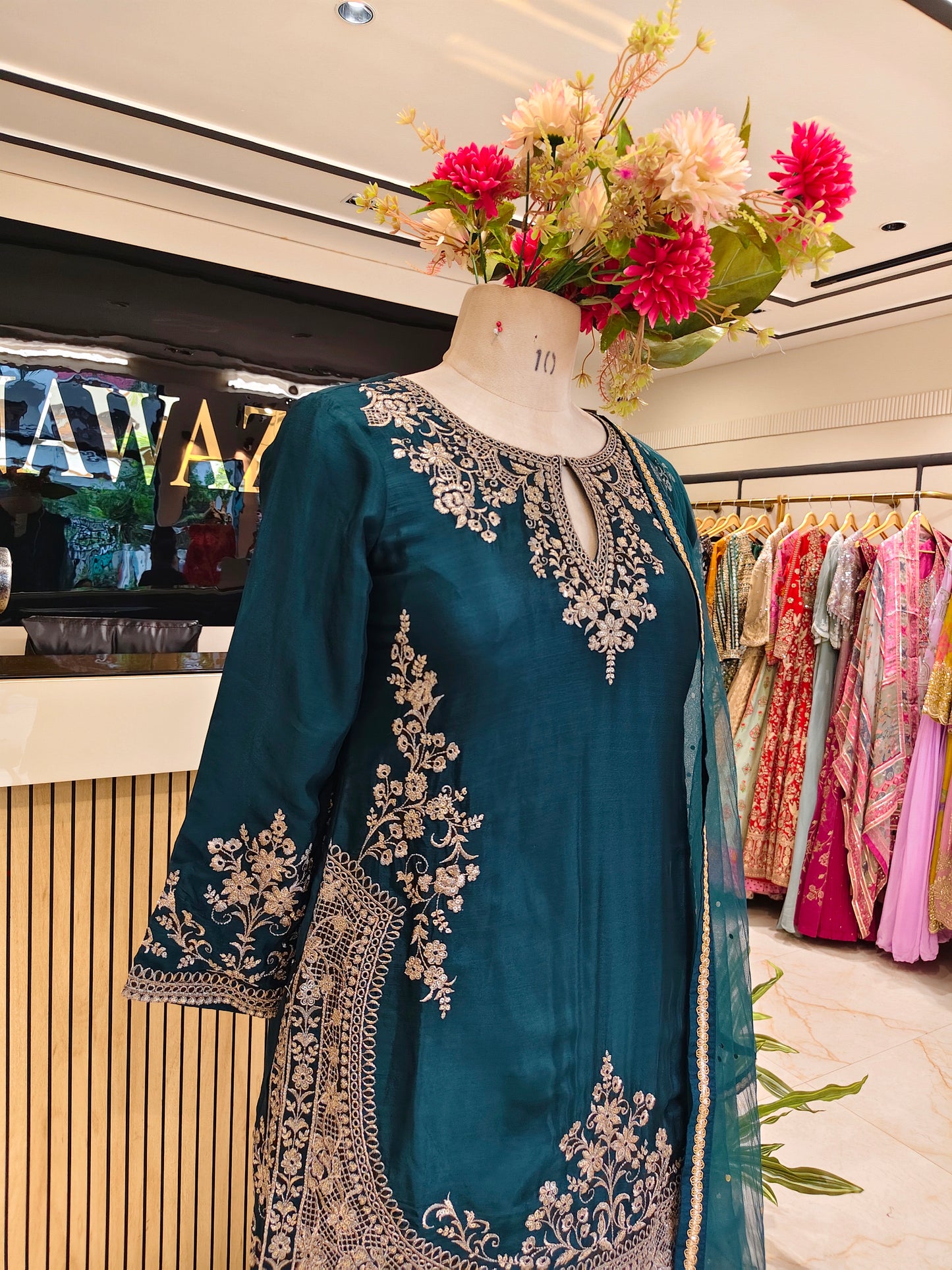 Teal Blue Chinon Sharara Set
