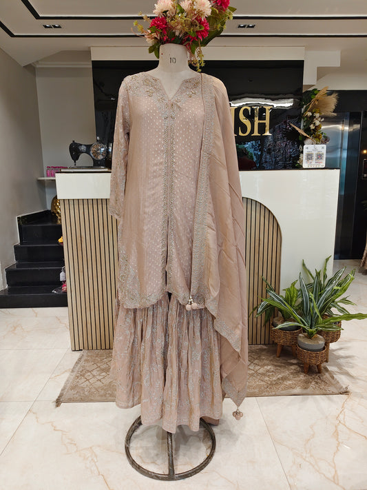 Beige Tissue Sharara Set