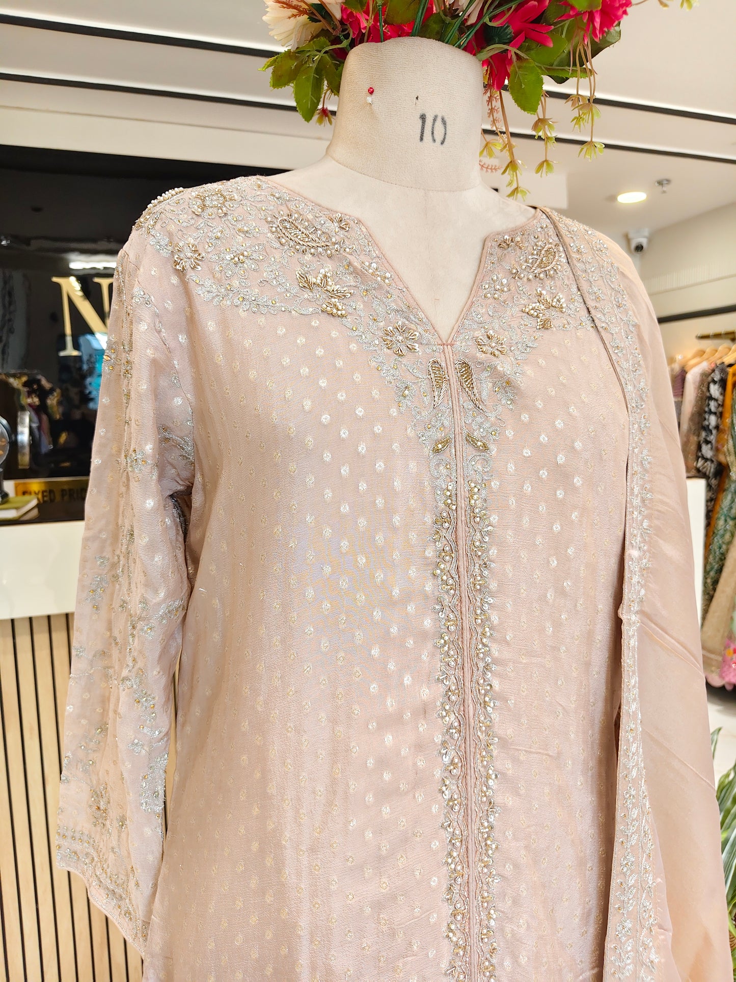 Beige Tissue Sharara Set