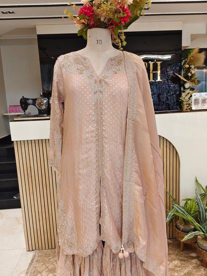 Beige Tissue Sharara Set