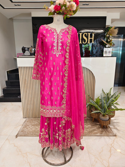 Pink Dola Silk Sharara Set
