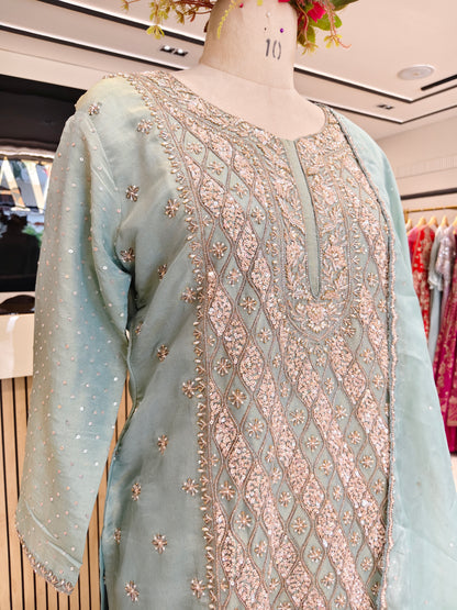 Sea Green Chinon Sharara Set