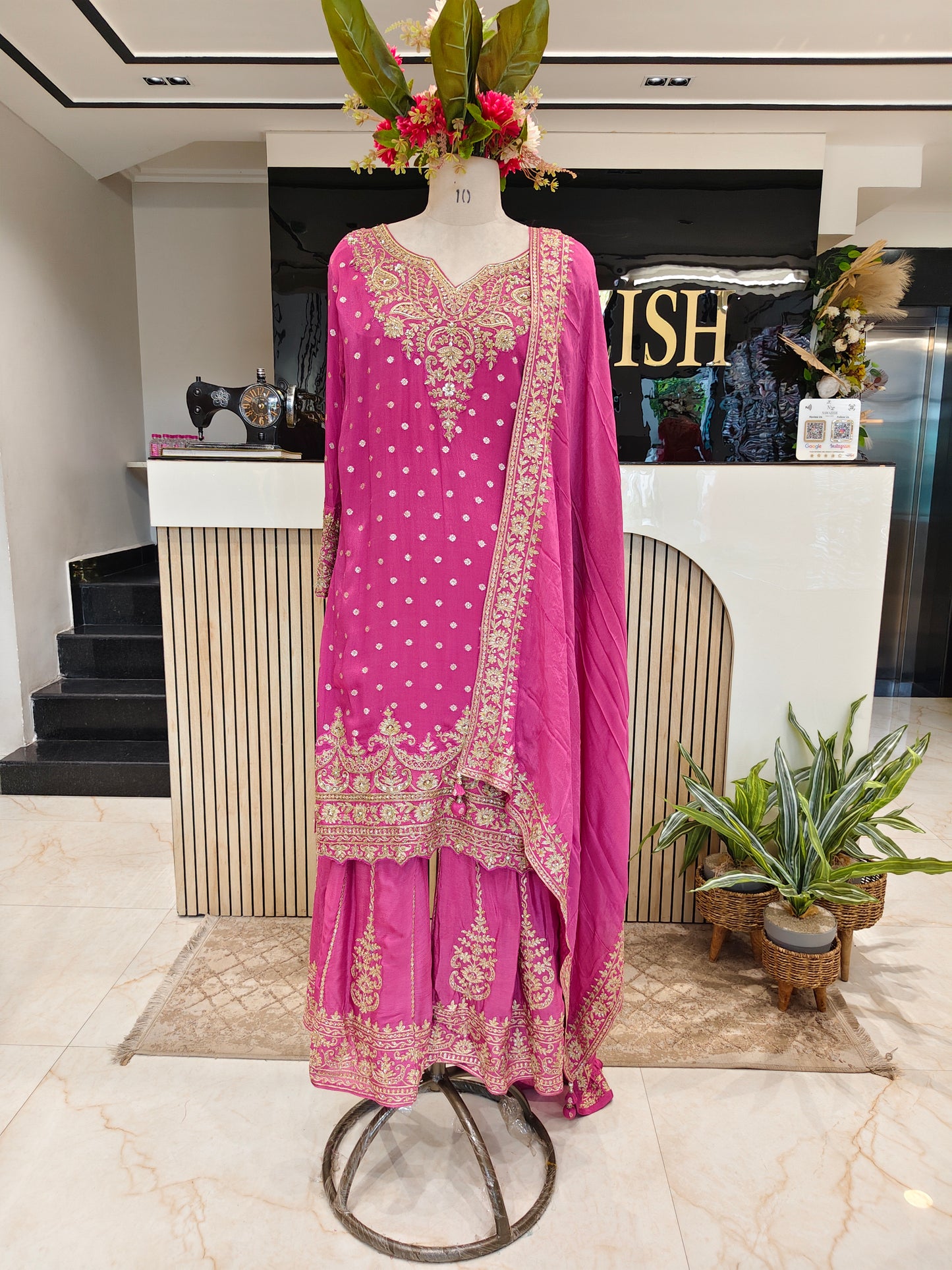 Onion Pink Chinon Sharara Set