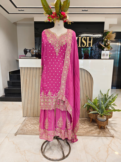 Onion Pink Chinon Sharara Set
