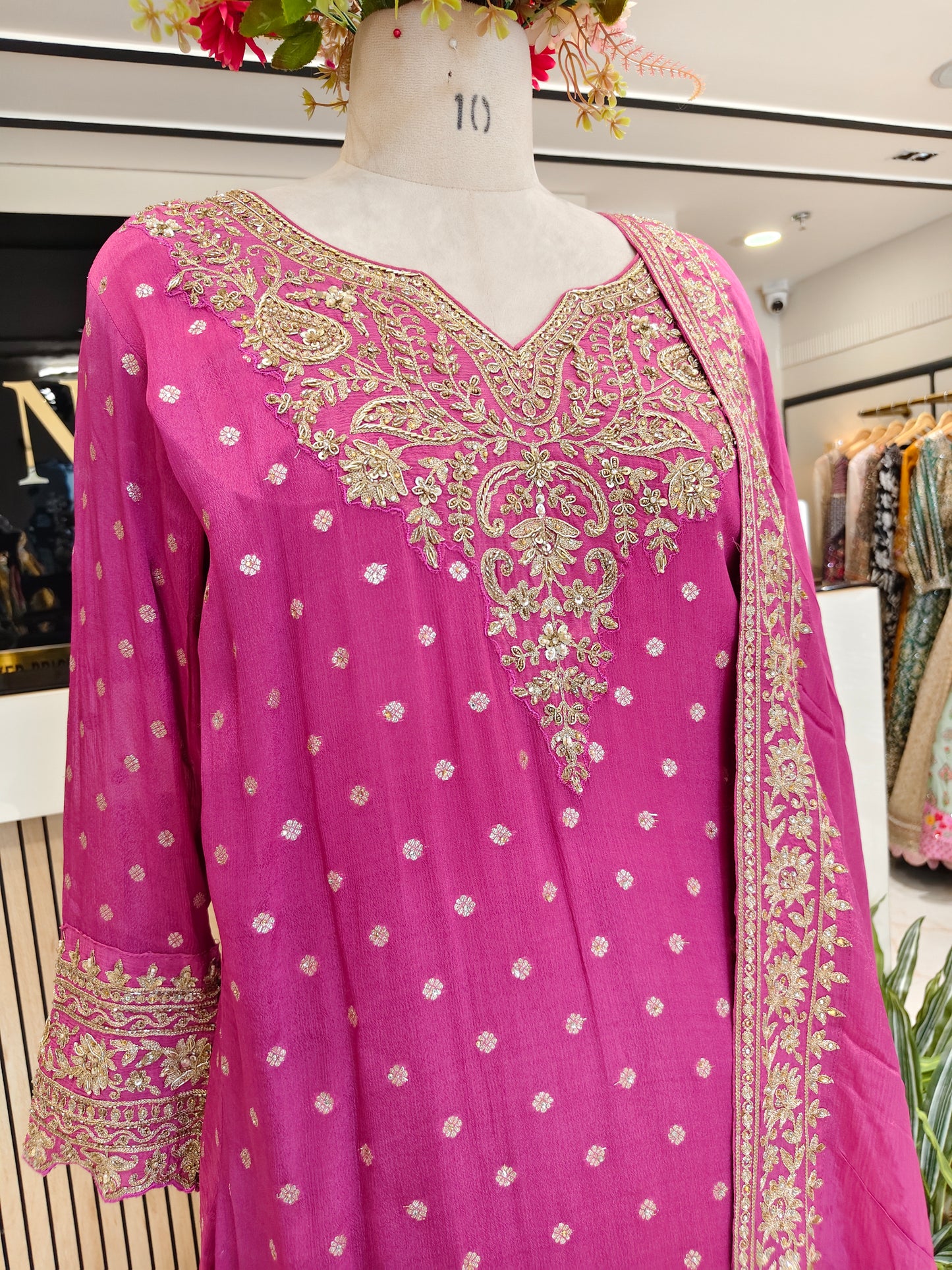 Onion Pink Chinon Sharara Set