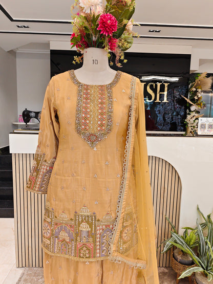 Mustard Tissue Sharara Set