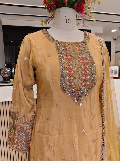 Mustard Tissue Sharara Set