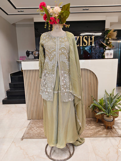 Mehndi Green Tissue Sharara Set