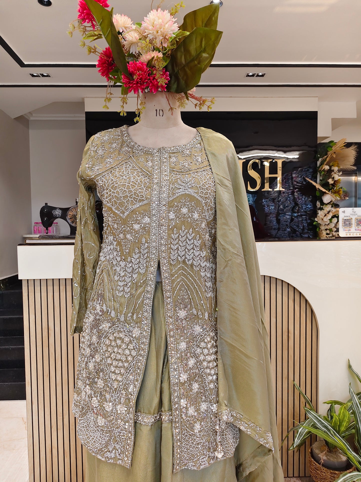 Mehndi Green Tissue Sharara Set