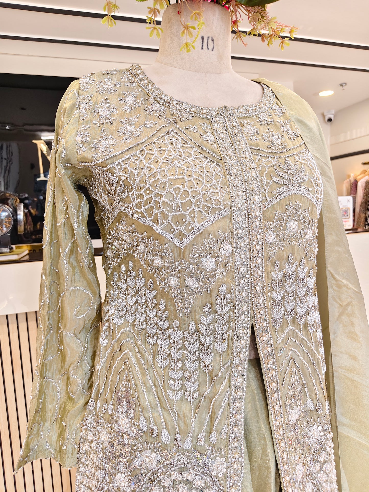 Mehndi Green Tissue Sharara Set