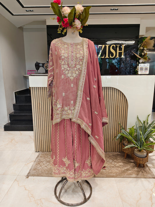 Onion Pink Chiffon Sharara Set