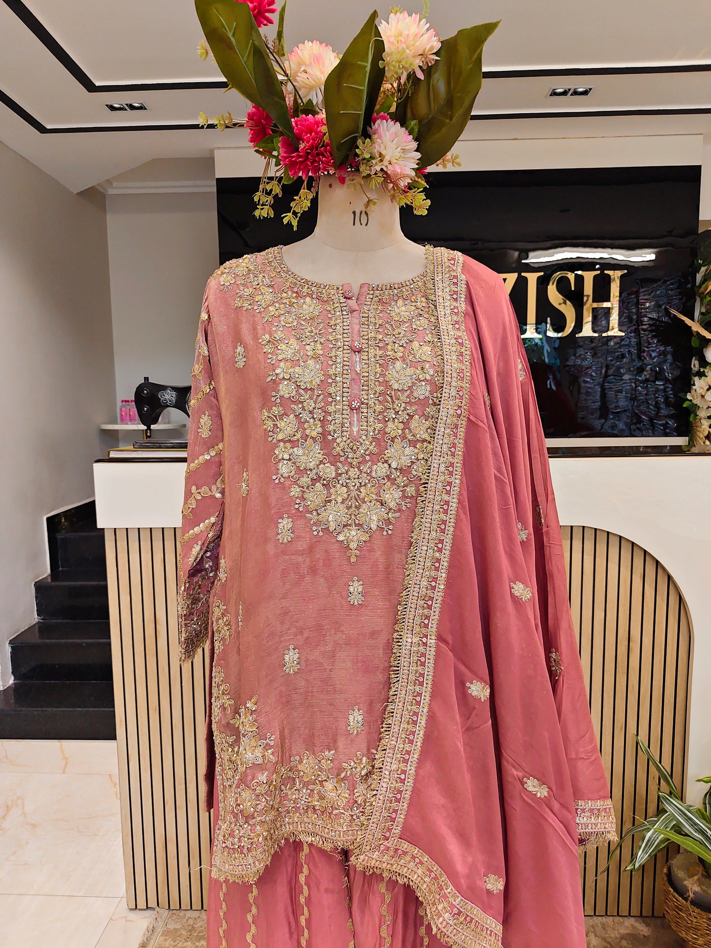 Onion Pink Chiffon Sharara Set
