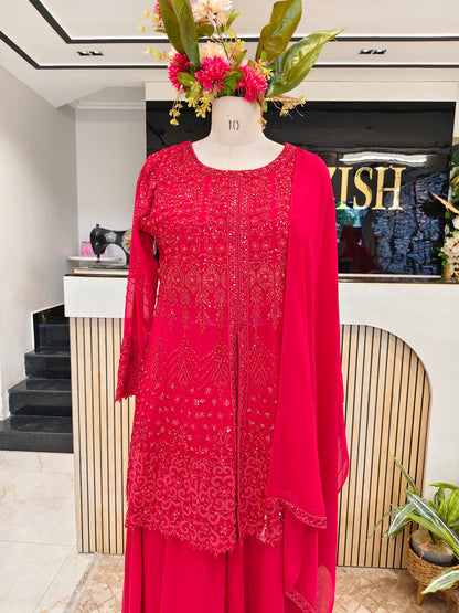 Cherry Red Georgette Sharara Set