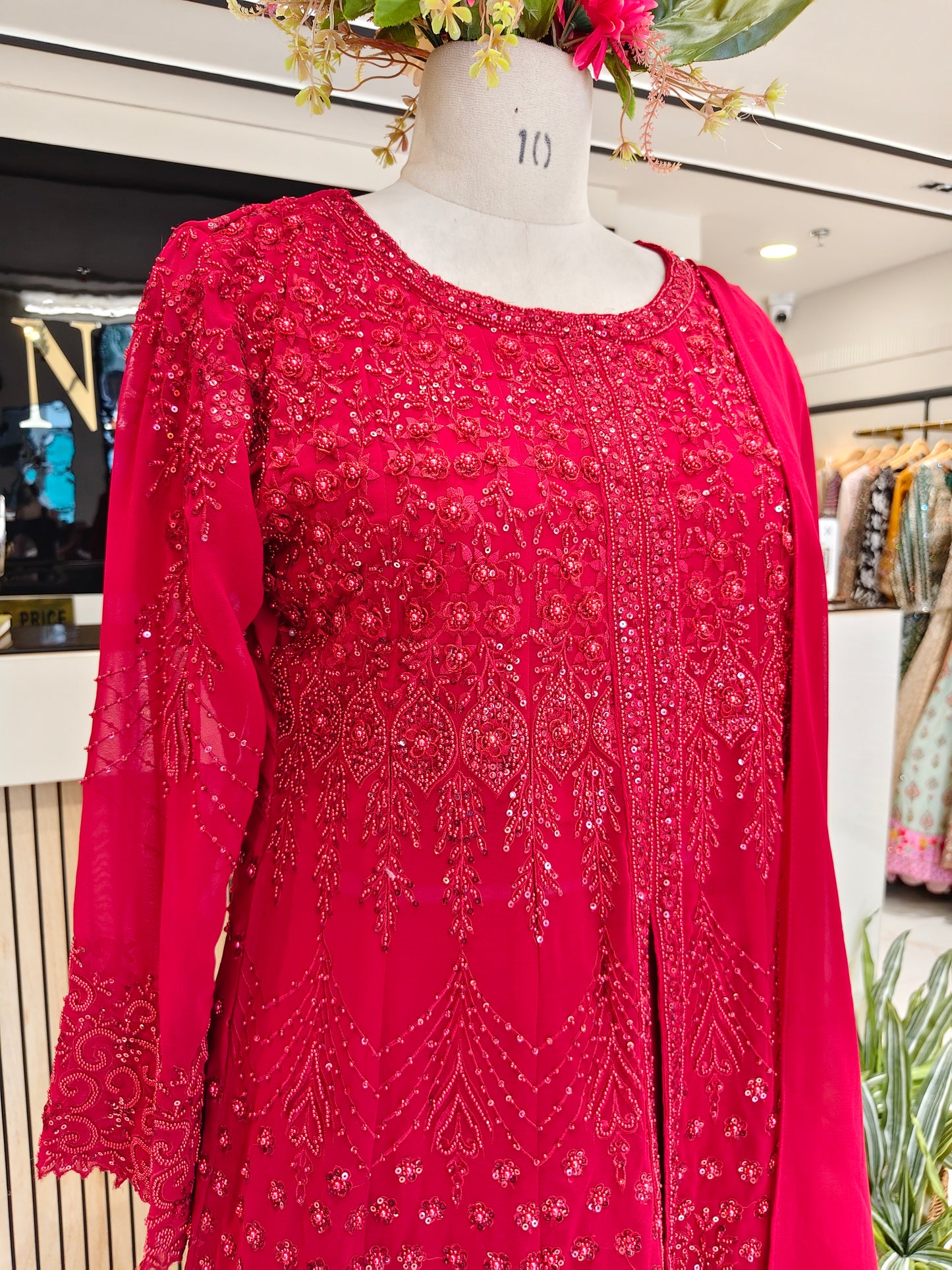 Cherry Red Georgette Sharara Set