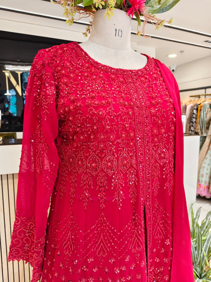 Cherry Red Georgette Sharara Set