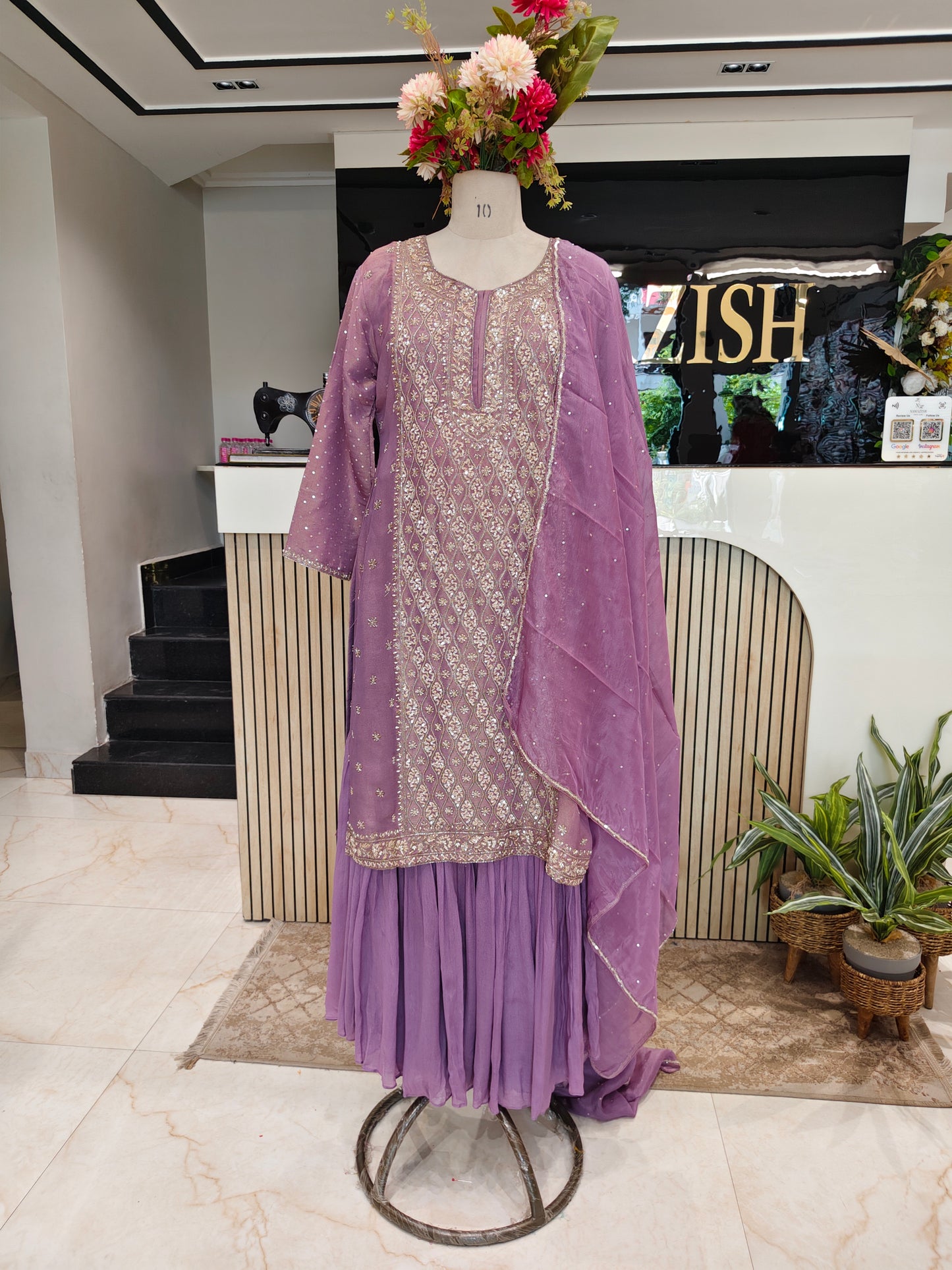 Lavender Chinon Sharara Set