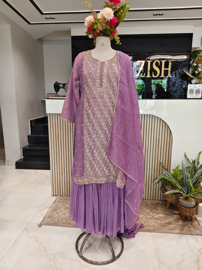 Lavender Chinon Sharara Set