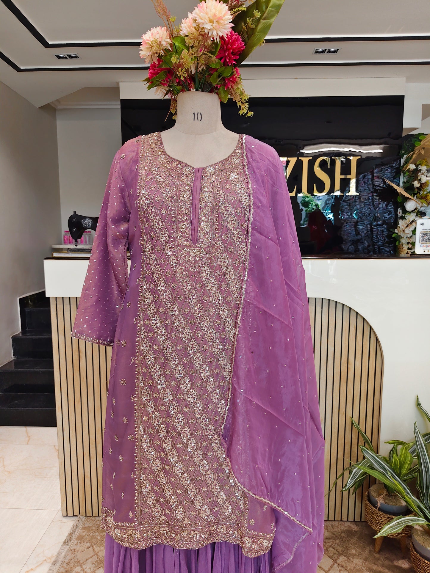 Lavender Chinon Sharara Set