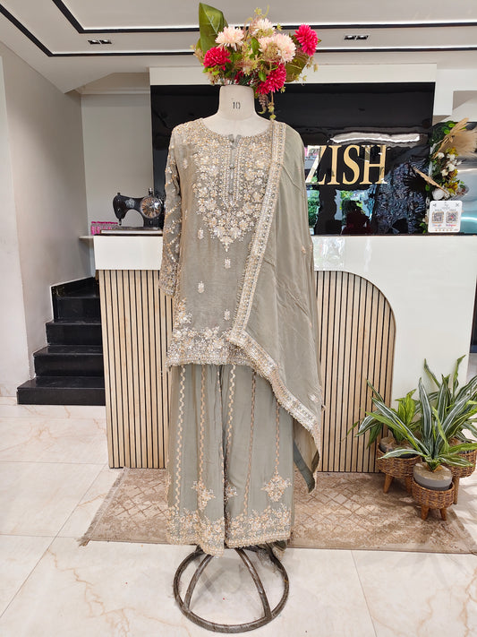 Grey Chiffon Sharara Set