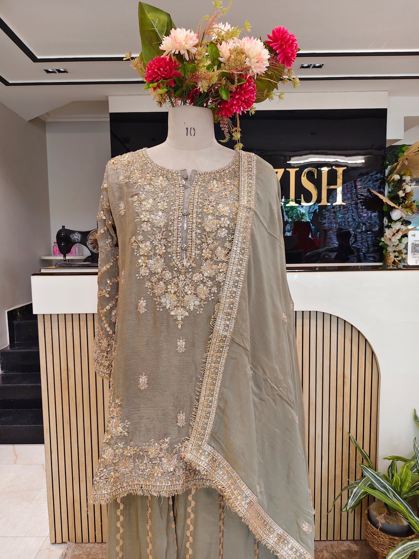 Grey Chiffon Sharara Set