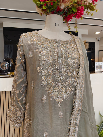 Grey Chiffon Sharara Set