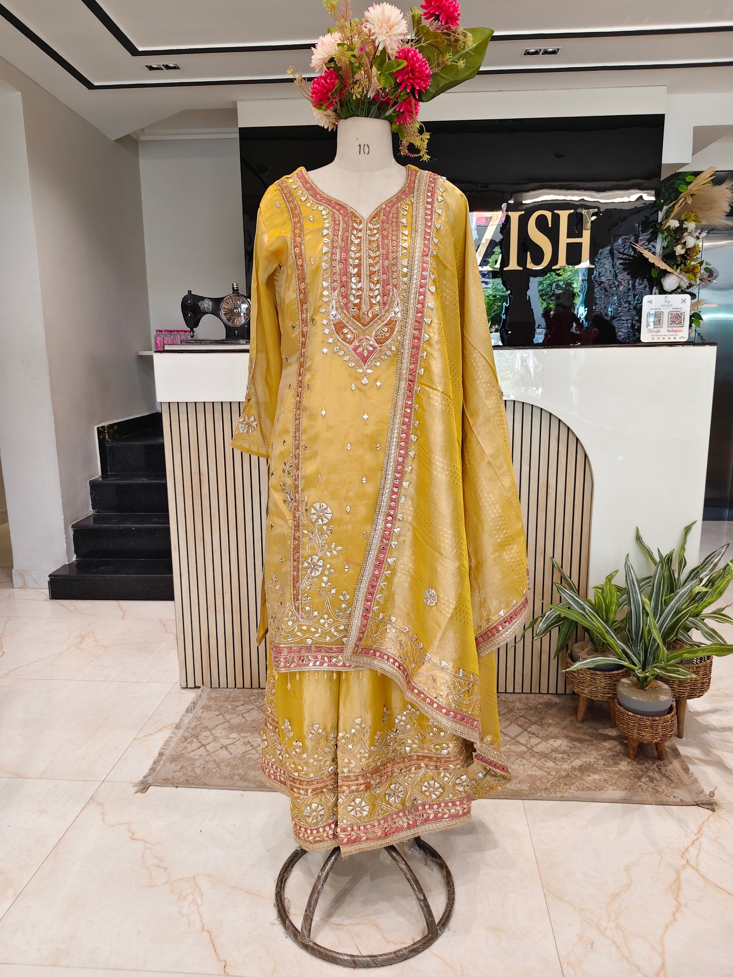 Lemon Tissue Sharara Set