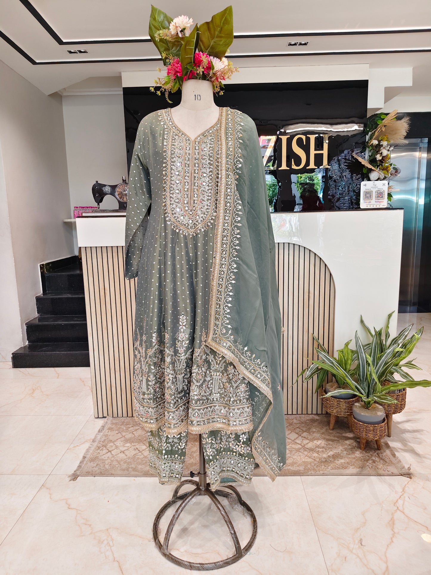 Grey Tissue Sharara Set