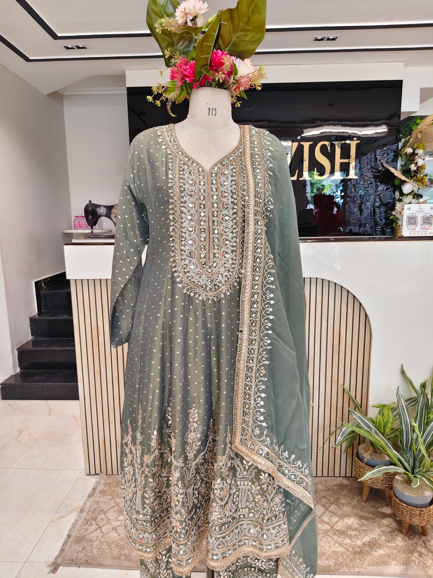 Grey Tissue Sharara Set