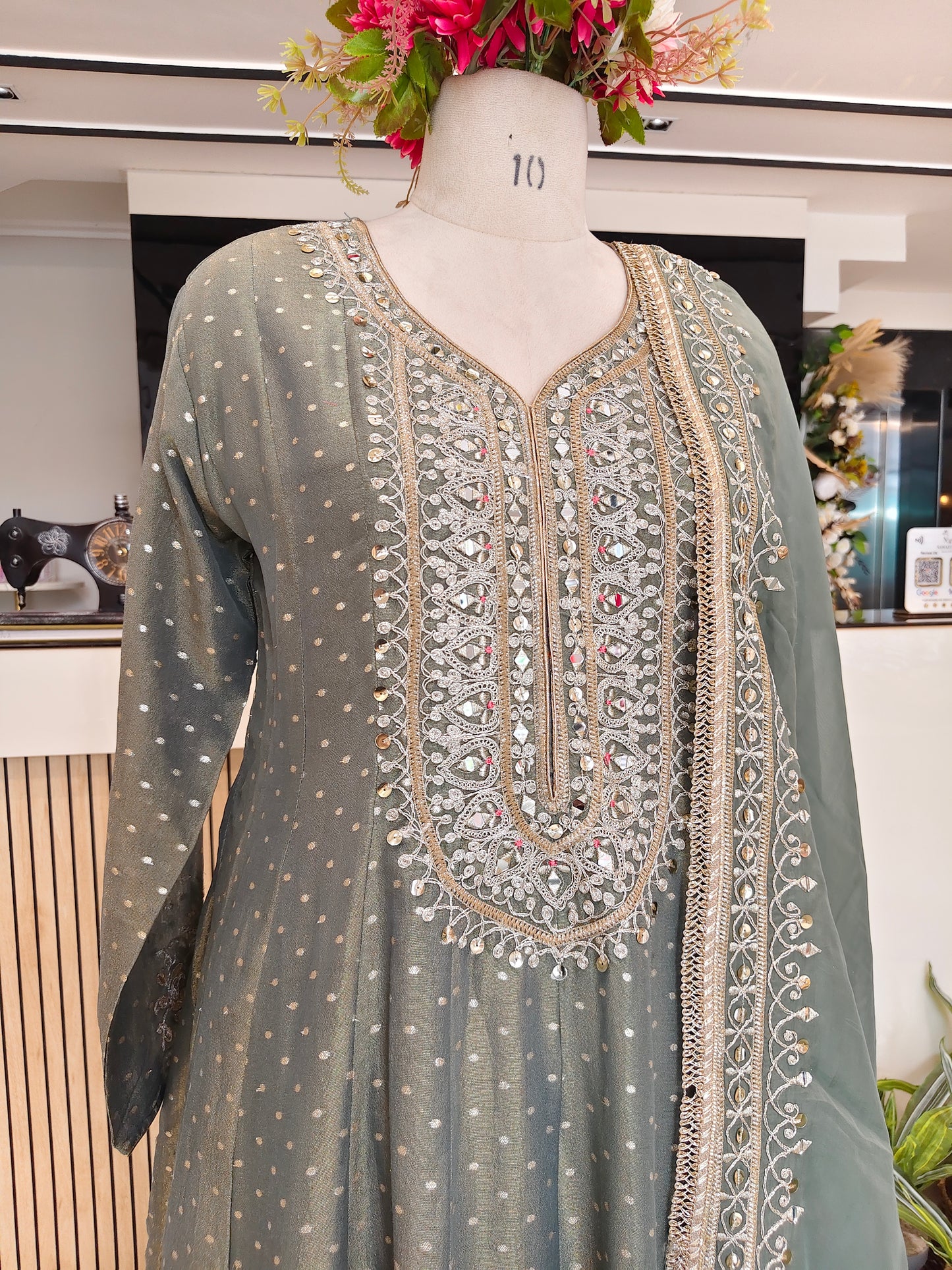 Grey Tissue Sharara Set