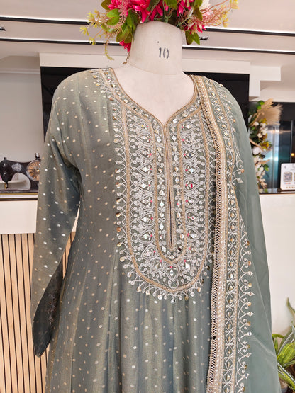 Grey Tissue Sharara Set