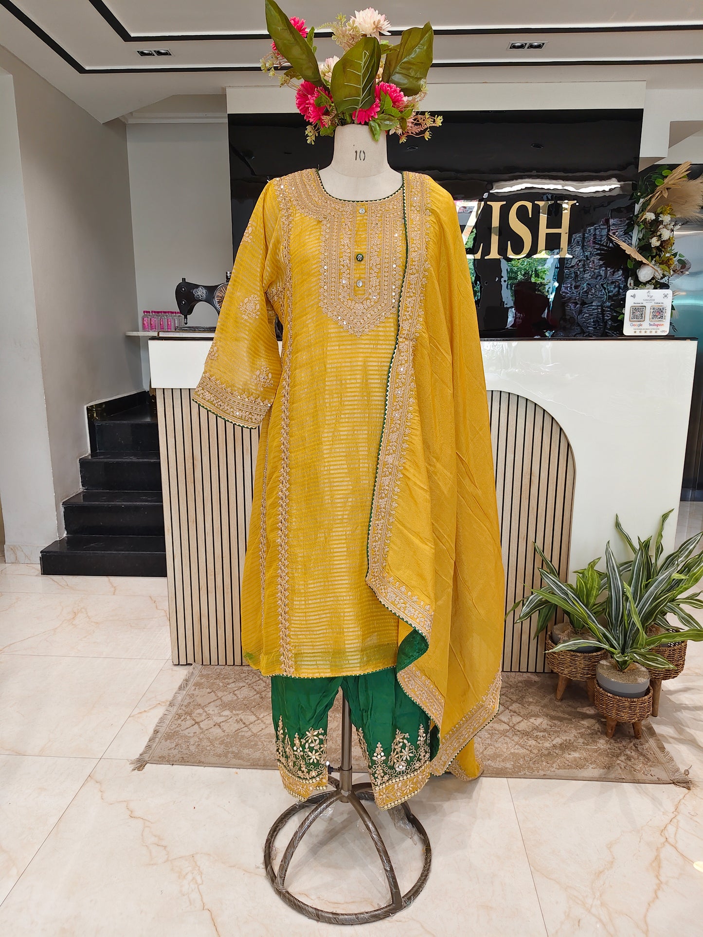 Mustard & Bottle Green Farshi Salwar Set
