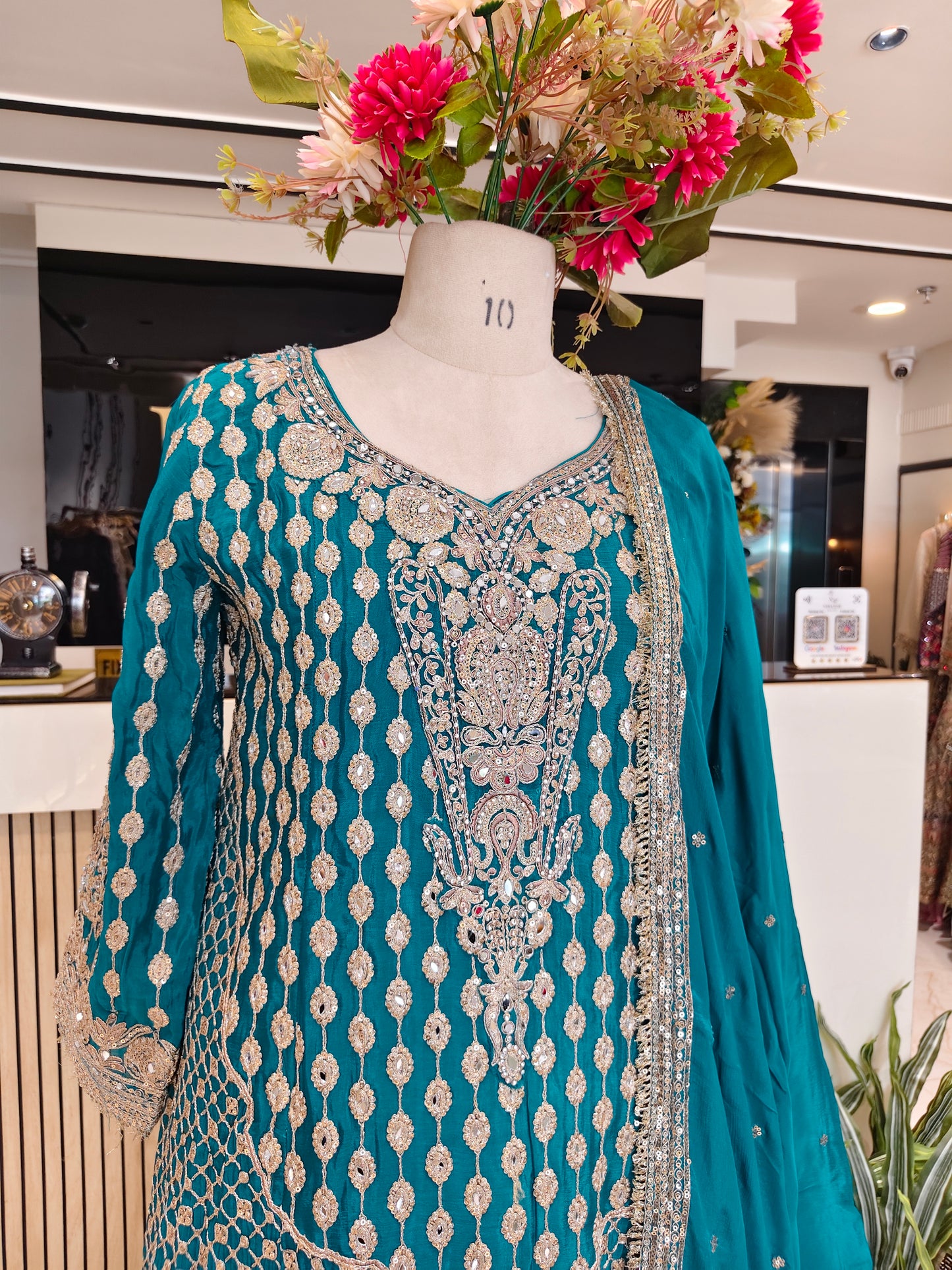 Teal Blue Chinon Sharara Set