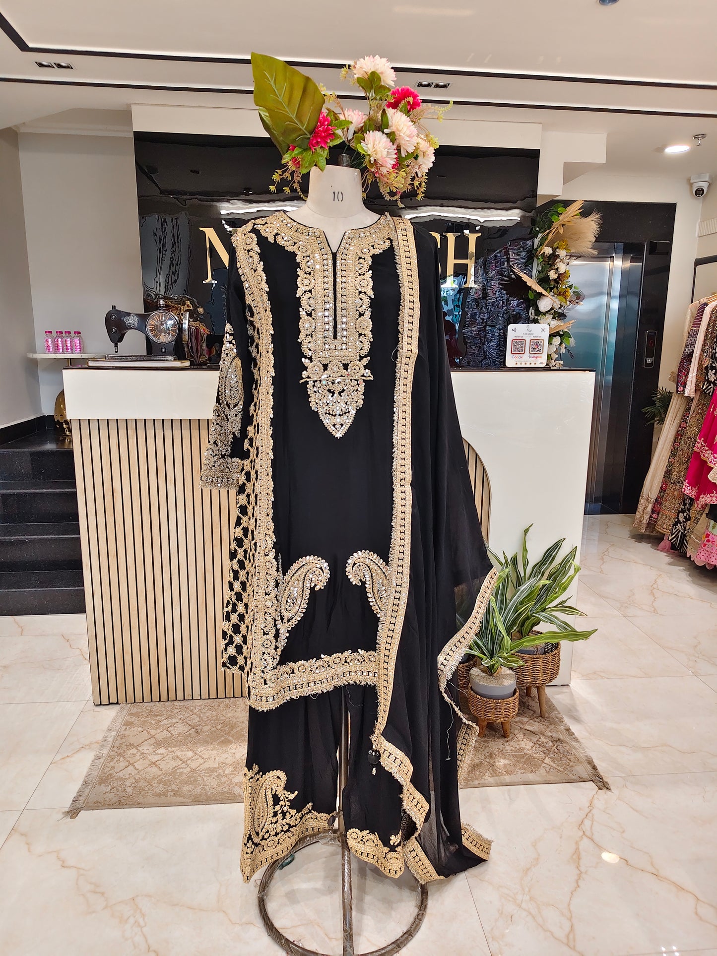 Black Chinon Sharara Set