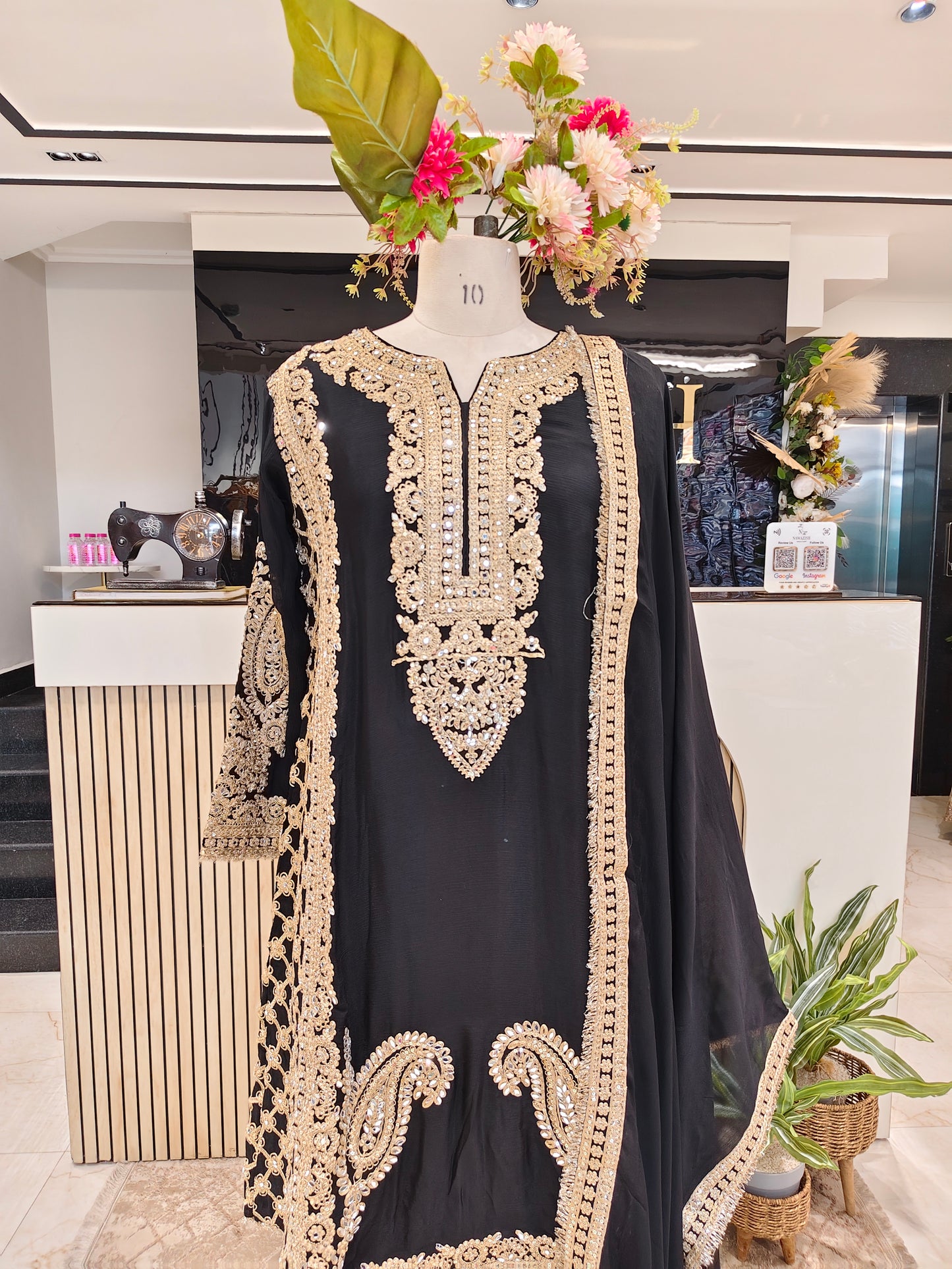 Black Chinon Sharara Set