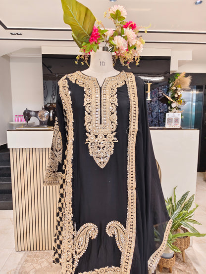 Black Chinon Sharara Set