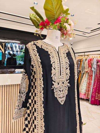 Black Chinon Sharara Set