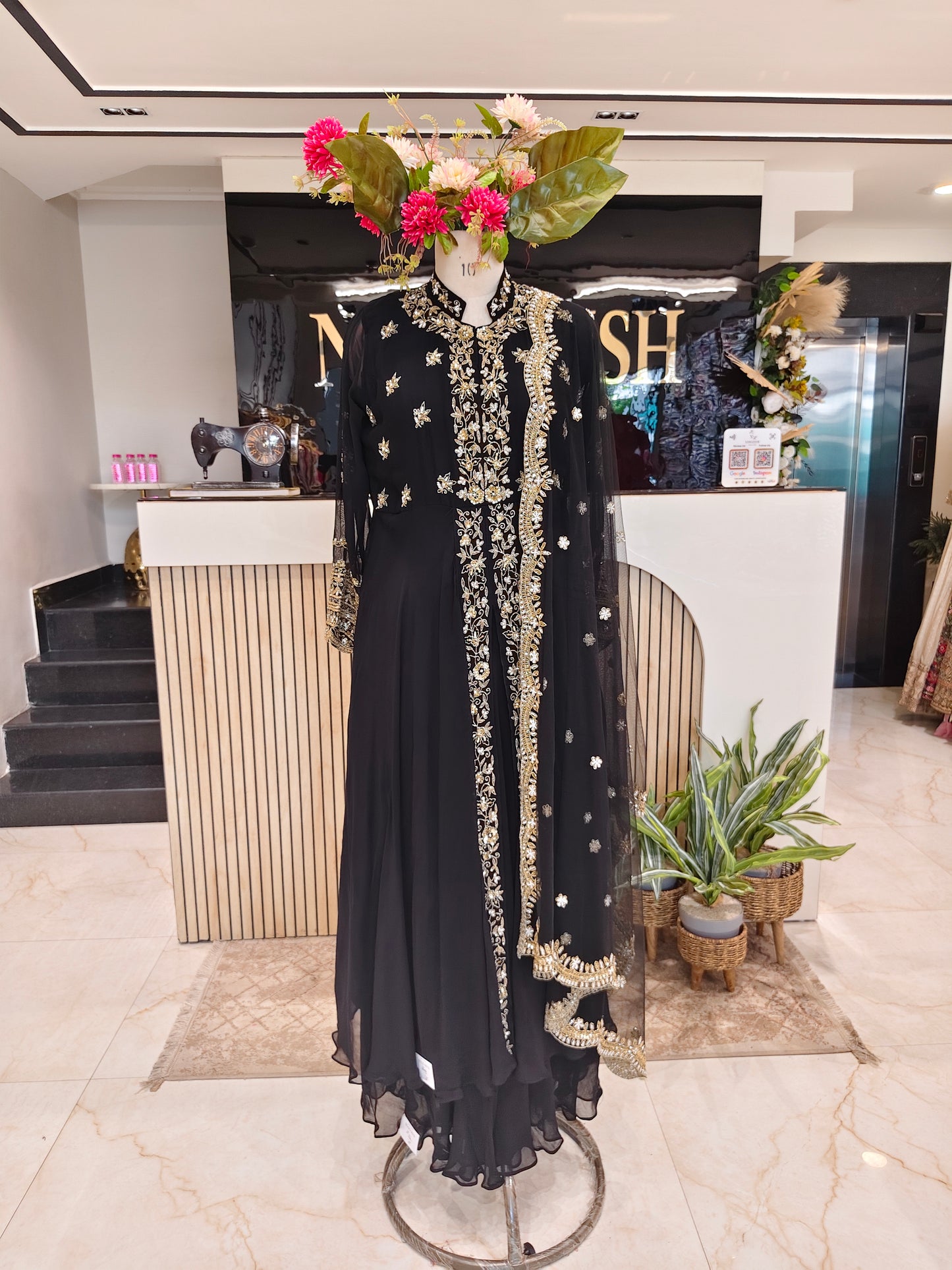 Black Georgette Anarkali Sharara Set